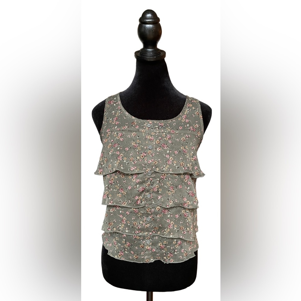 Mossimo Supply Co: Olive Green Floral Crop Top